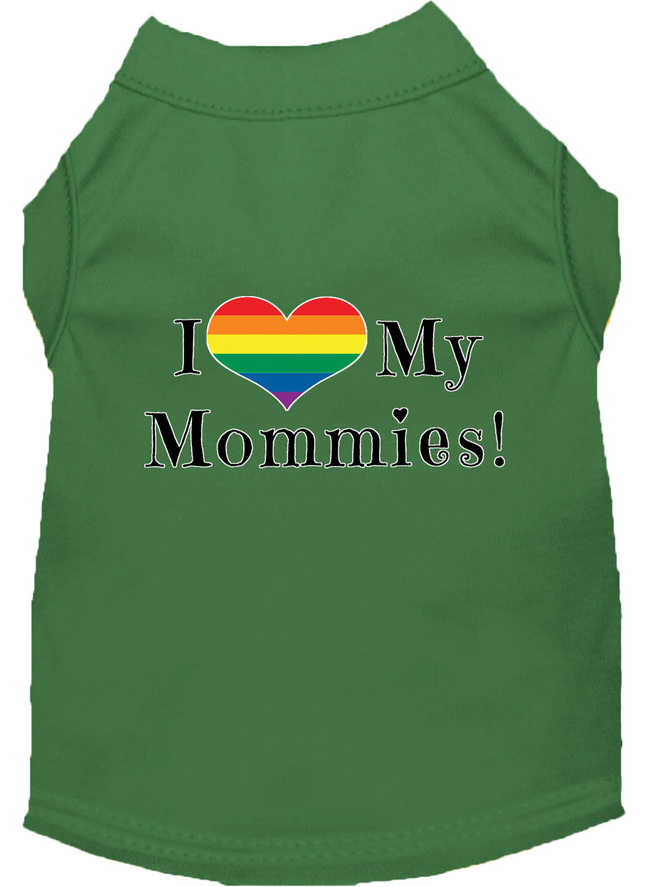 I Heart my Mommies Screen Print Dog Shirt Green Lg